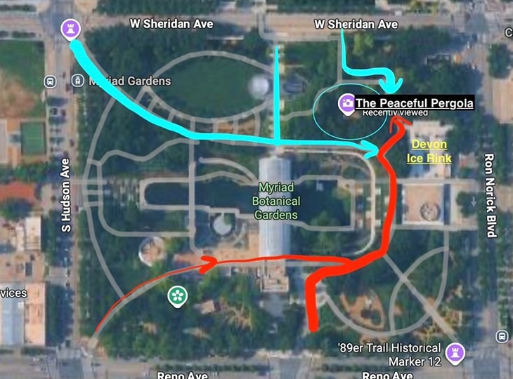Walking route to The Peaceful Pergola